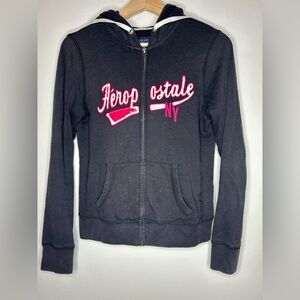 Aeropostale Y2K Black Zip-Up Hoodie size S 17x22 Needs a Wash